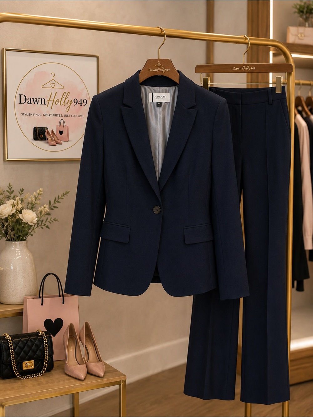 Tahari Navy Single-Button Women's Blazer